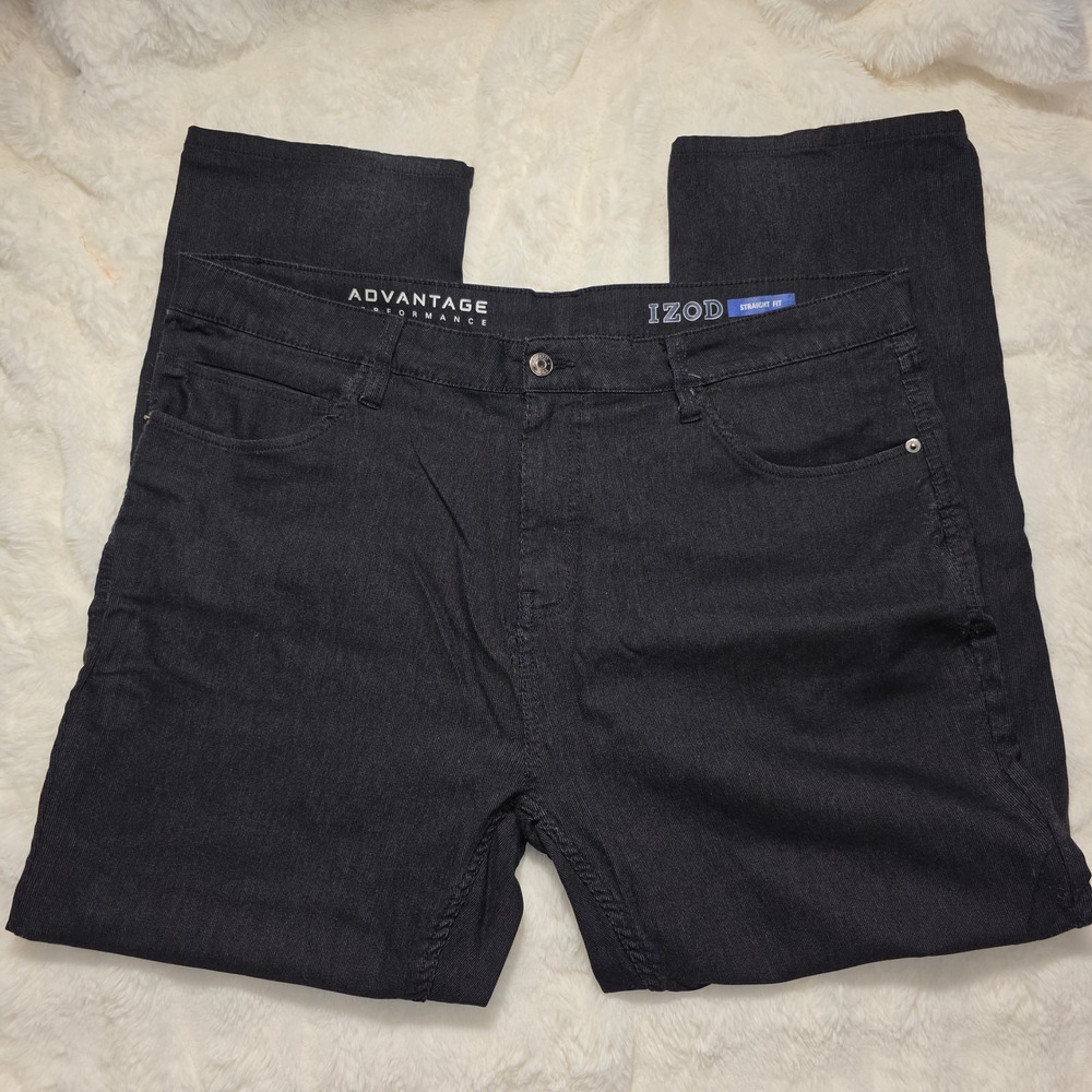 IZOD Advantage Performance Pants Mens 40x30 Black Good Straight Fit Stretch